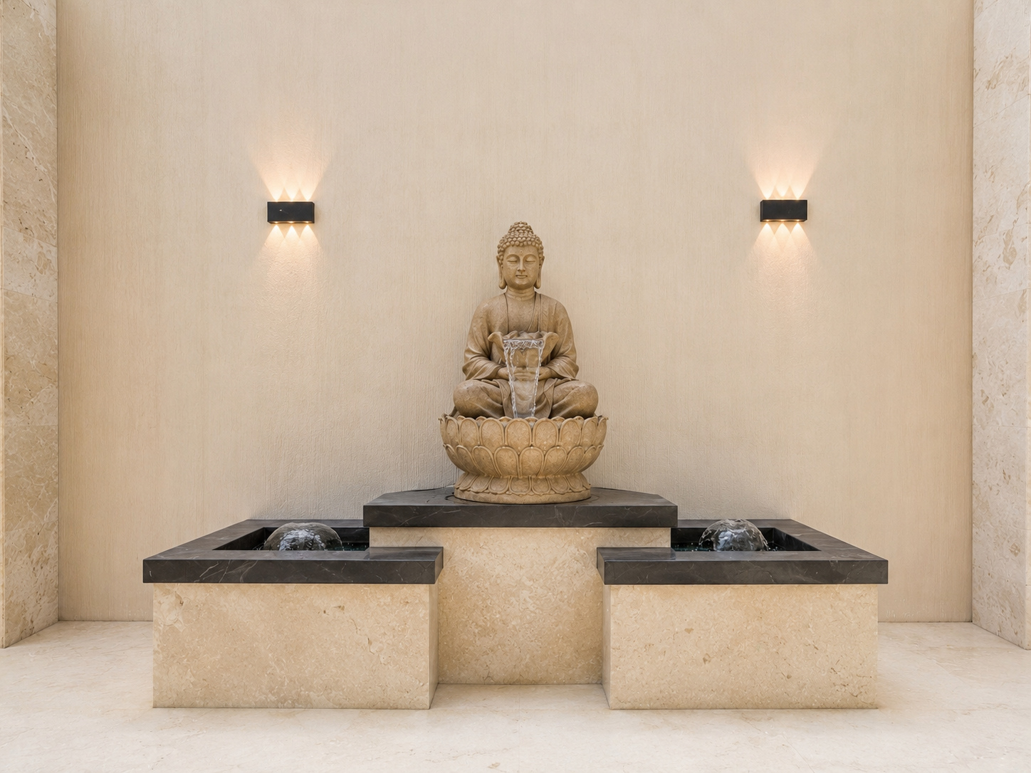 The stone shrine and water basins at the entrance to Sky Space